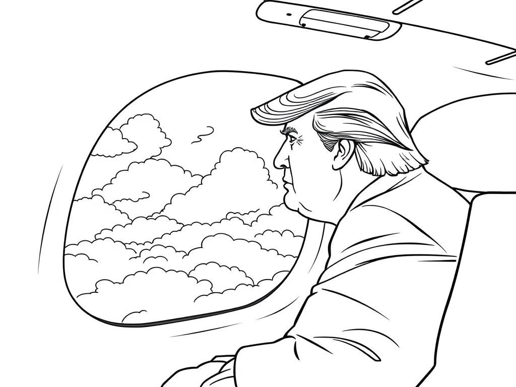 Preview of Donald Trump on a private jet, looking out the window at a cloudy sky.