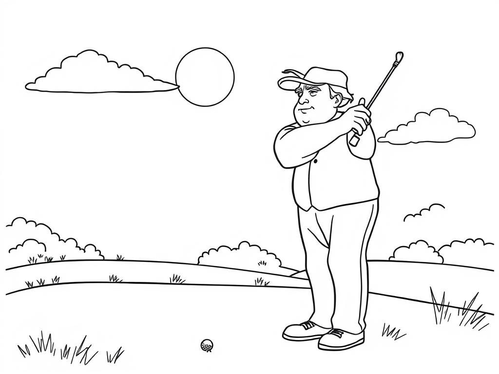 Preview of "Donald Trump playing golf on a sunny course, holding a club with a focused expression."