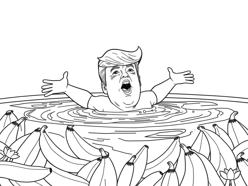 Donald Trump swimming in a swimming pool full of bananas