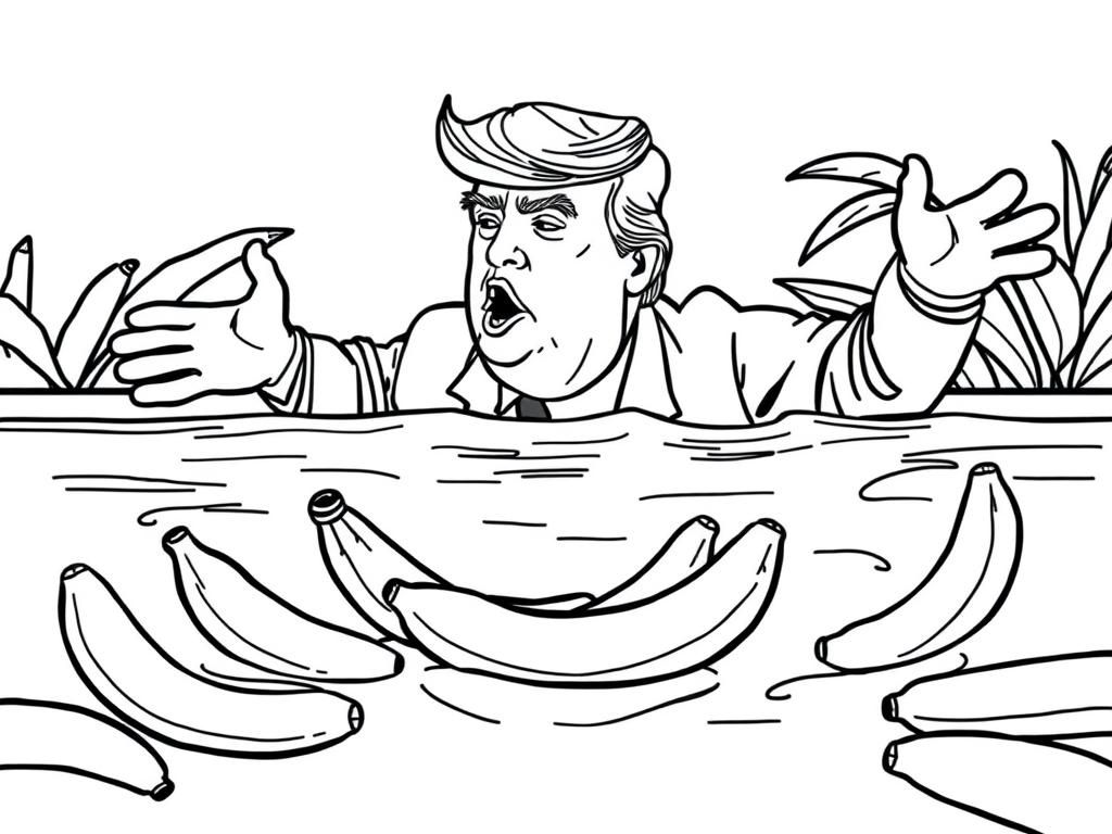 Donald Trump swimming in the pool full of bananas