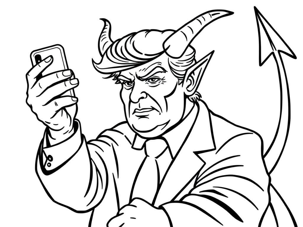 donald trump taking a selfie with the devil