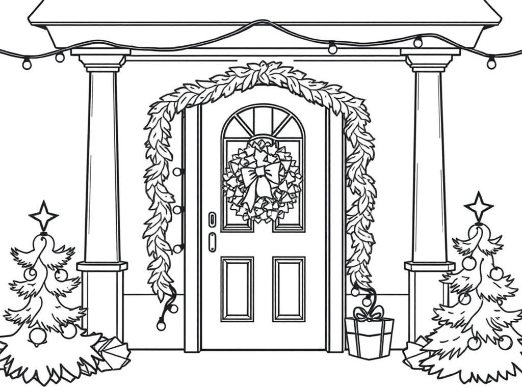 Christmas Front Door Coloring Page