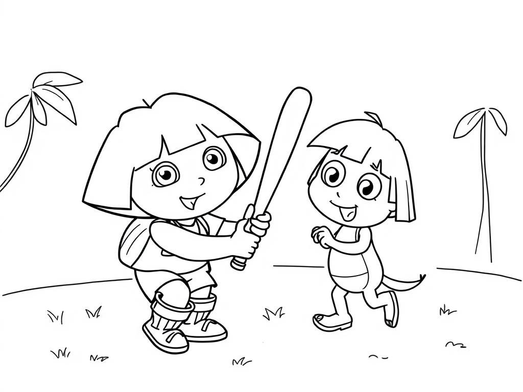 Dora and Boots playing cricket