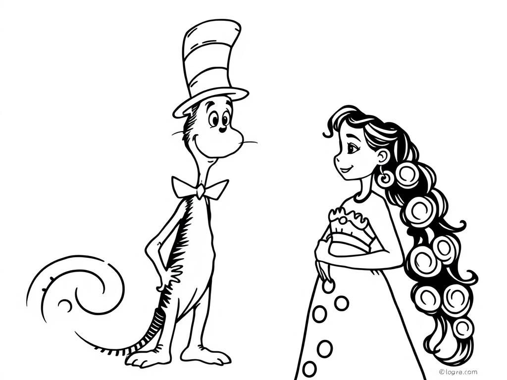 Cat in the Hat and Girl Coloring Page