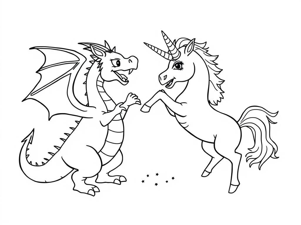 Preview of dragon and unicorn in a fight