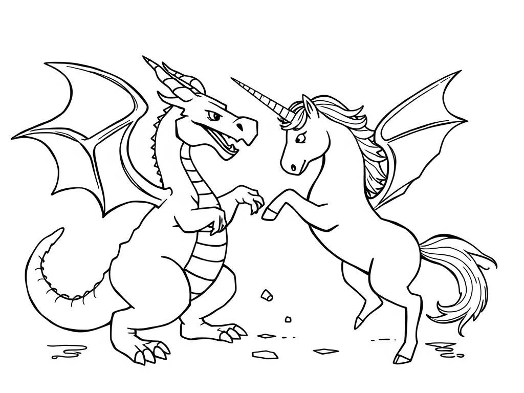 dragon and unicorn in a fight