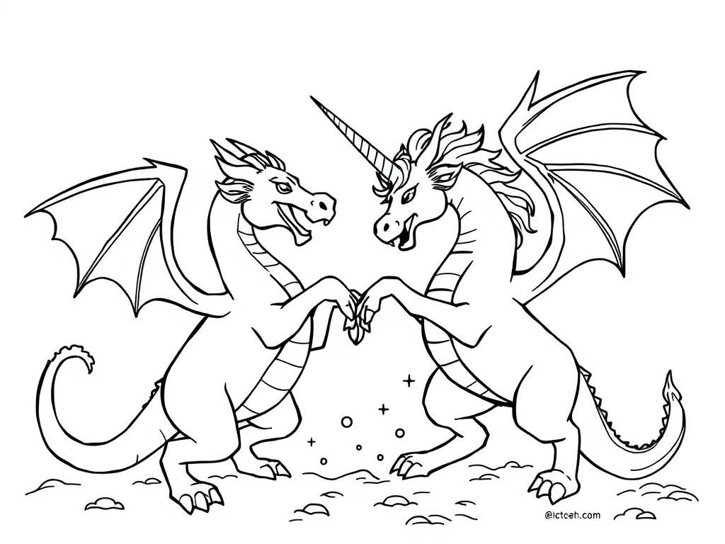 dragon and unicorn in a fight