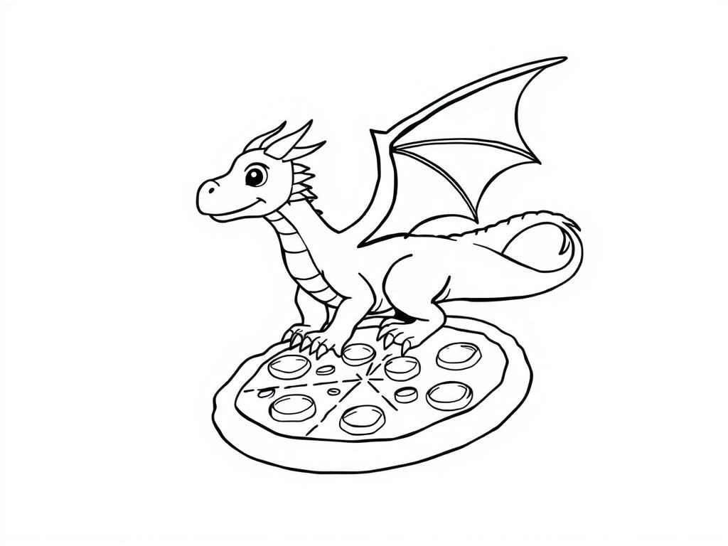 Dragon on Pizza Coloring Page