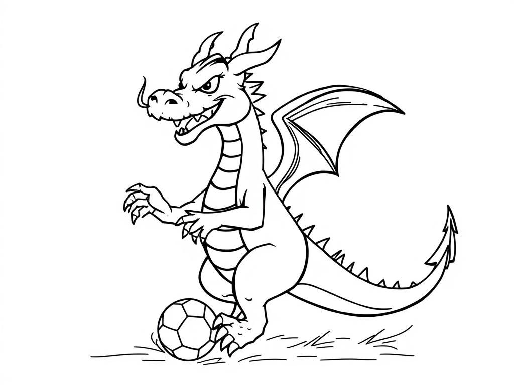 Friendly Dragon Soccer Player Coloring Page
