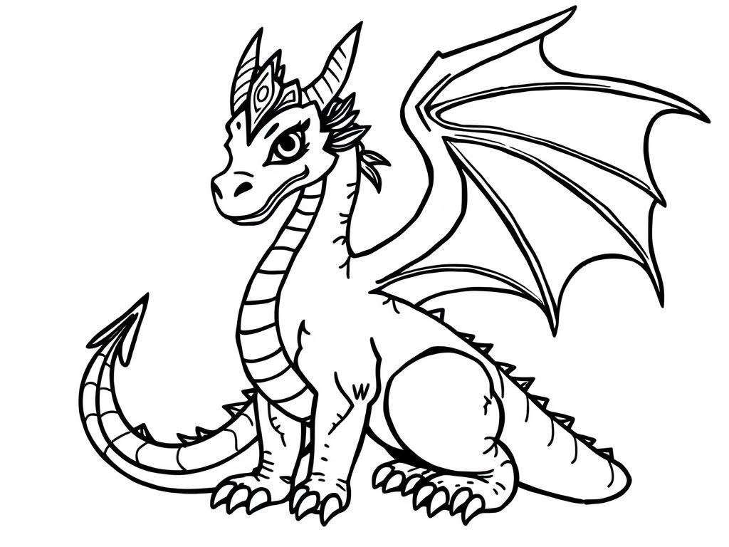 Coloring Page of a Majestic Dragon