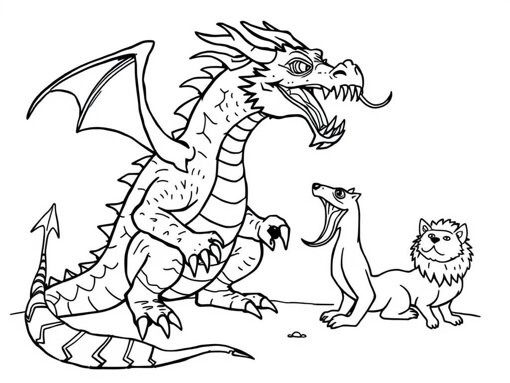 dragon zombie eating clams and fox and snake and lion