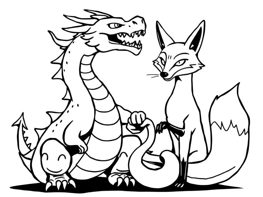 dragon zombie eating snake and fox