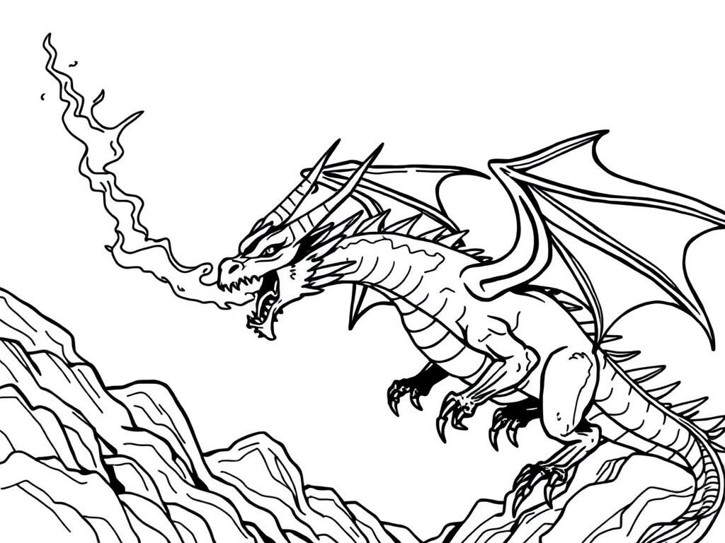 Dragon Breathing Fire Coloring Page