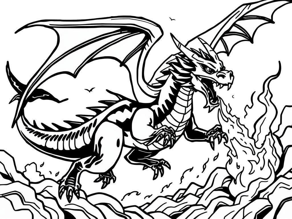 Fire Breathing Dragon Coloring Page