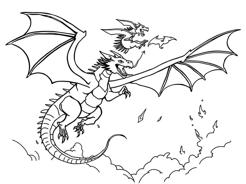Dragon Family Flying Coloring Page