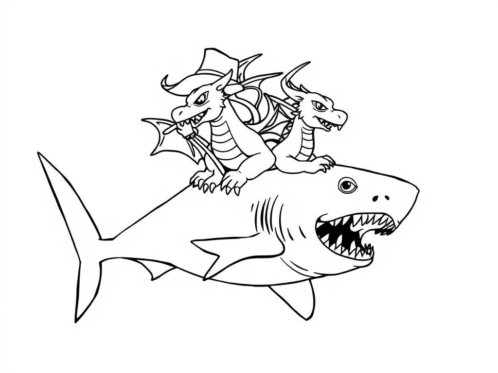 Preview of dragons riding on the back of a shark wearing a cowboy hat