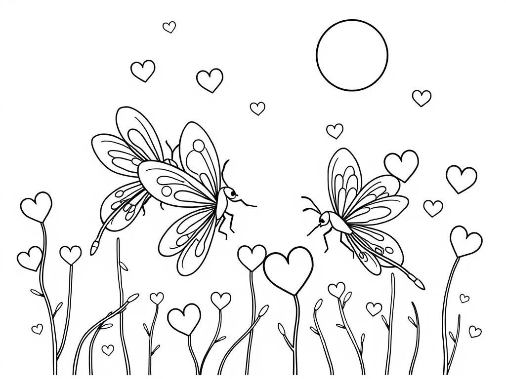 Preview of drangonflies, hearts, moon, nighttime