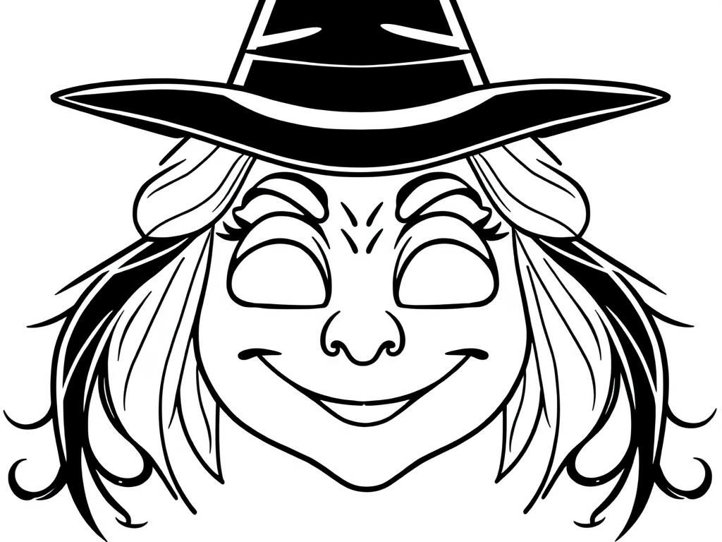 Preview of draw a cheerful and nice witch mask coloring