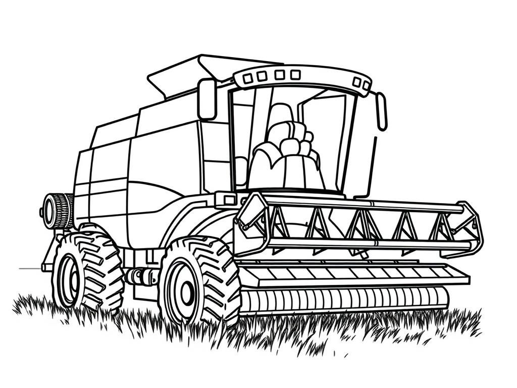 Preview of Draw a combine harvester coloring page with only black outlines, for kids