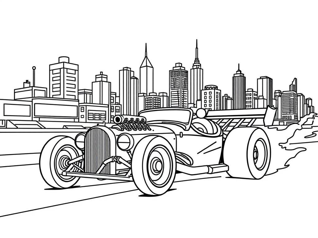 Preview of draw a hothweels themed city with a dragster car