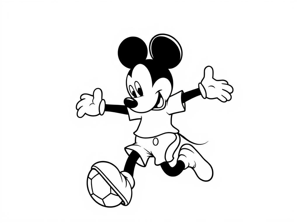 draw a Mickey mouse kicking a soccer ball