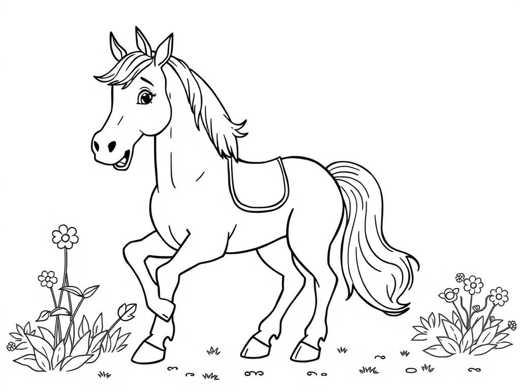 Preview of Draw a princess with a bad horse wearing strokes shoes screaming at a garden