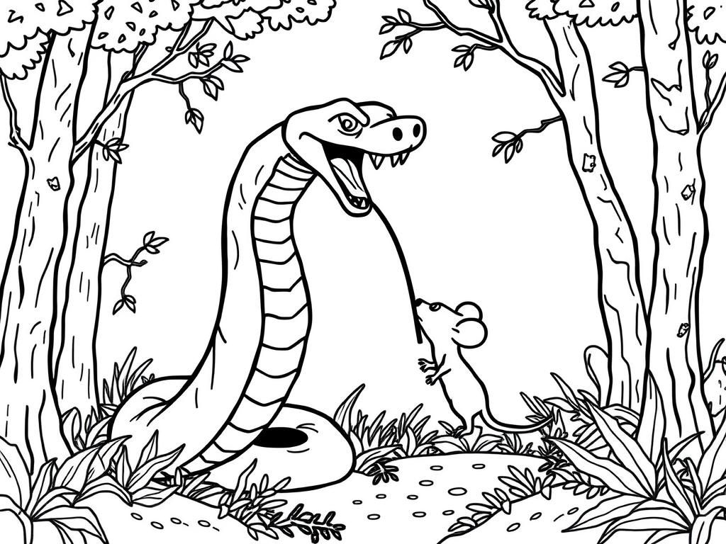 Snake and Mouse Forest Adventure Coloring Page