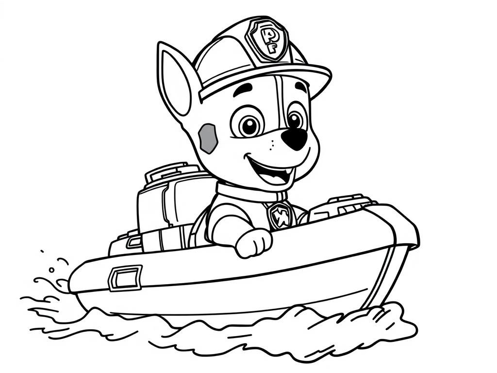 Preview of Draw paw patrol fire fighter Marshal at his tech boat