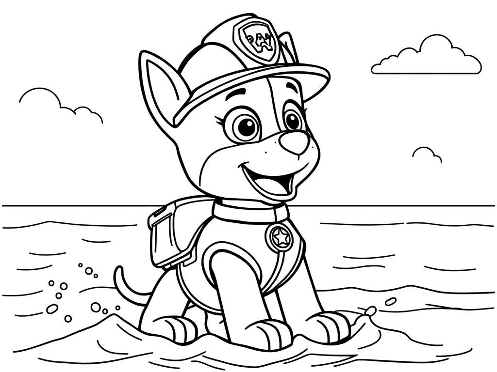 Preview of Draw paw patrol fire fighter Marshal at the sea