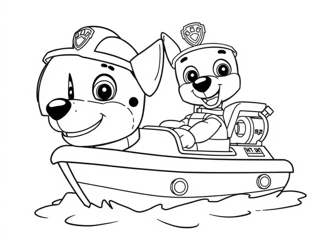 Paw Patrol Dogs on a Boat Coloring Page