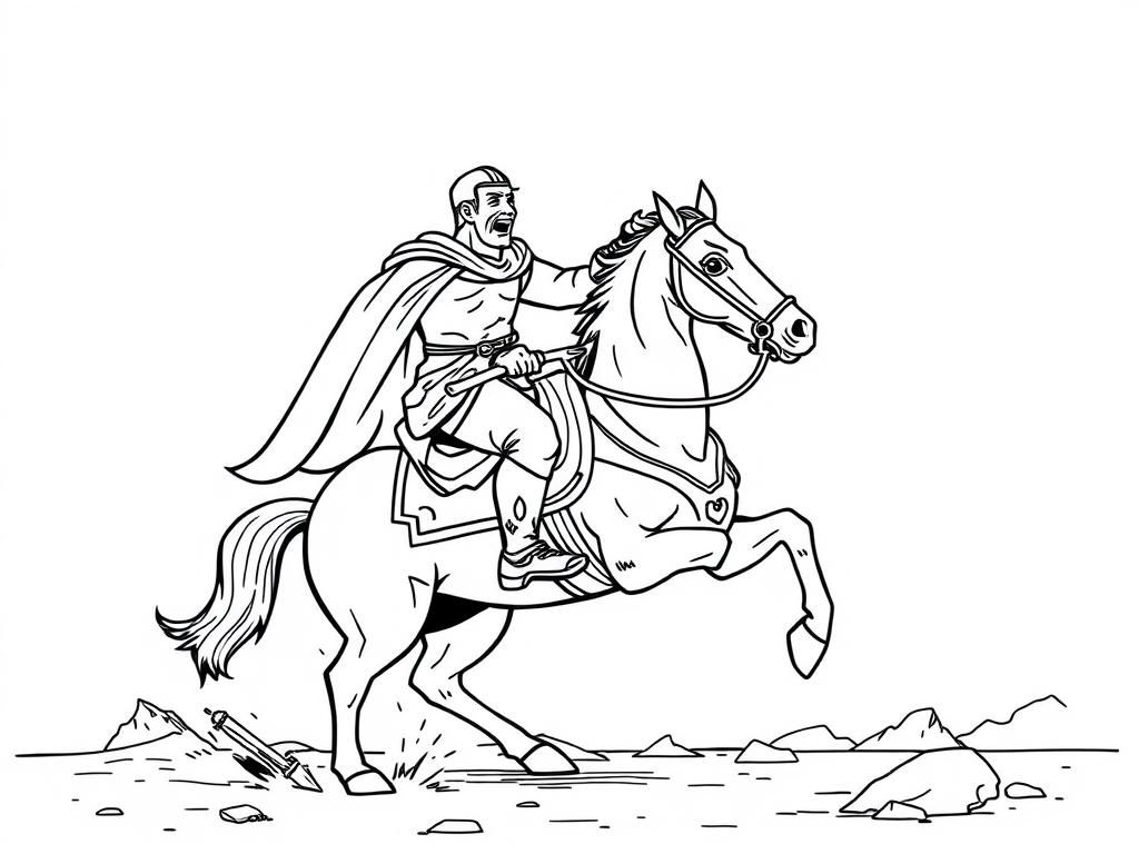 Dwane the rock losing a wrestling match against Gorge Washington on a horse with a rapier