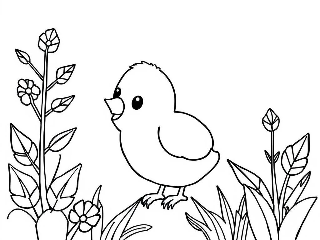 Cute Bird in Garden Coloring Page