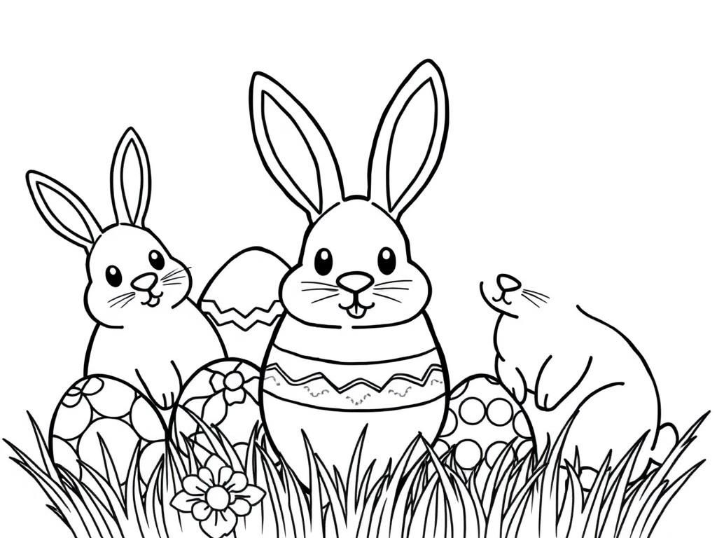 Easter Bunny Friends Coloring Page