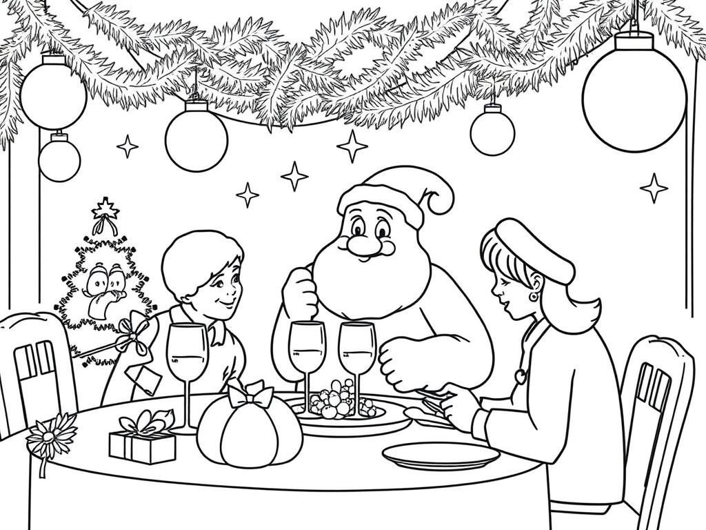 Santa's Christmas Dinner Coloring Page