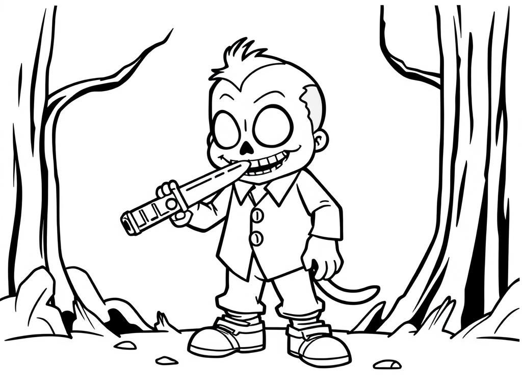 Skull Boy Chainsaw Coloring Page