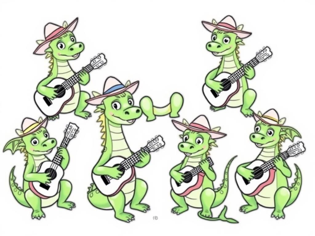 Dragons with Guitars Coloring Page