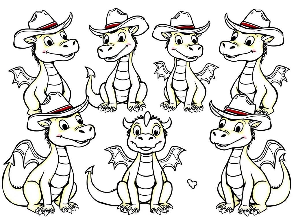 Cute Dragon Cowboy Coloring Page