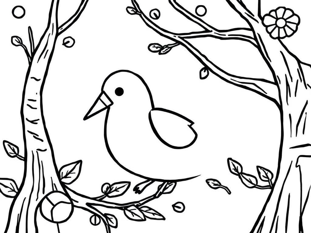 Bird in an Apple Tree Coloring Page