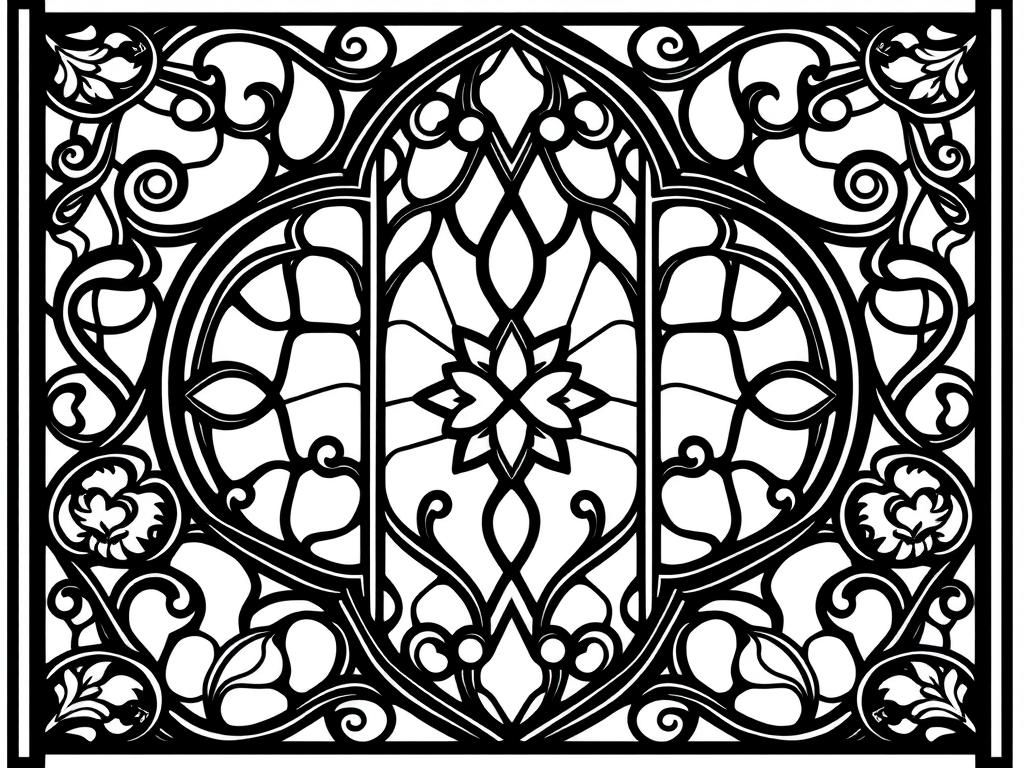 Artistic Black-and-White Floral Coloring Page