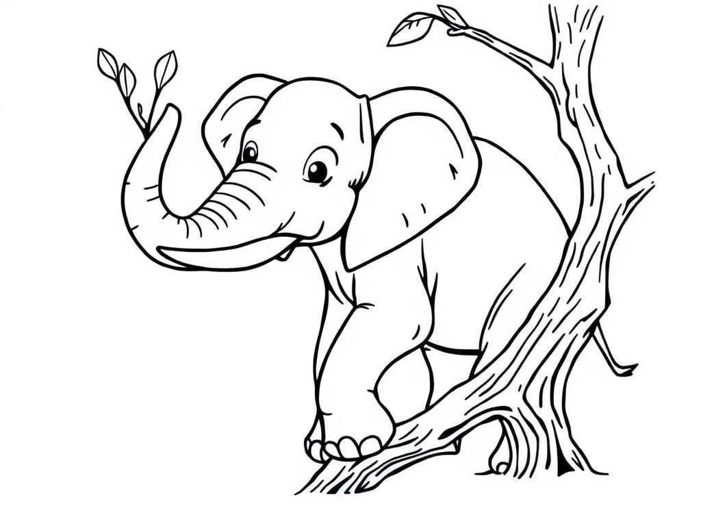 Elephant in a Tree Coloring Page
