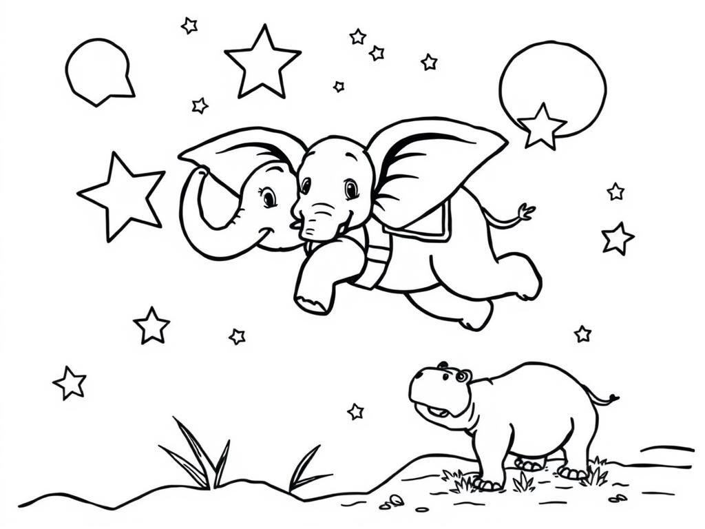 Preview of Elephant skydiving stars in the sunny sun with a hippo watching