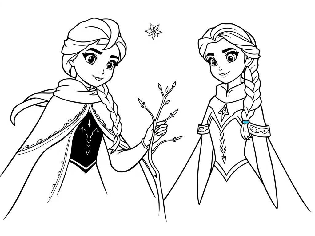 Elsa and Anna Frozen Coloring Page