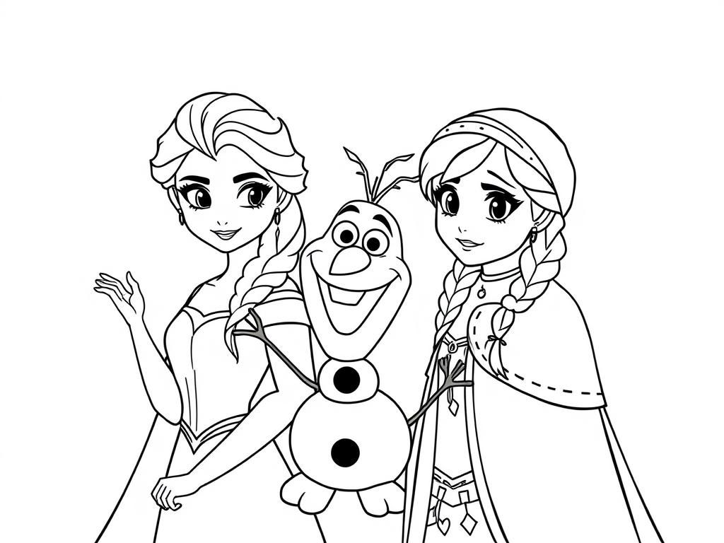 Frozen Friends Elsa Anna Olaf Coloring Page