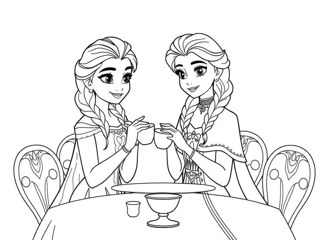 Elsa and Anna Frozen Friends Coloring Page