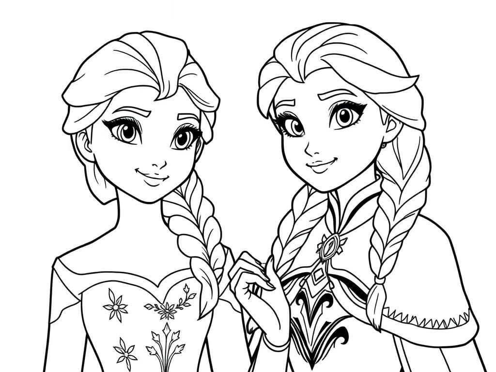 elsa and anna - Free Printable Coloring Page