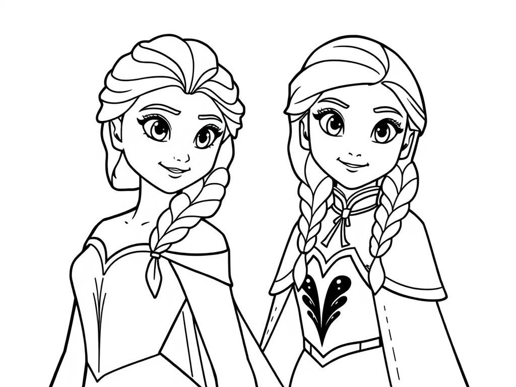 Elsa and Anna Frozen Princesses Coloring Page