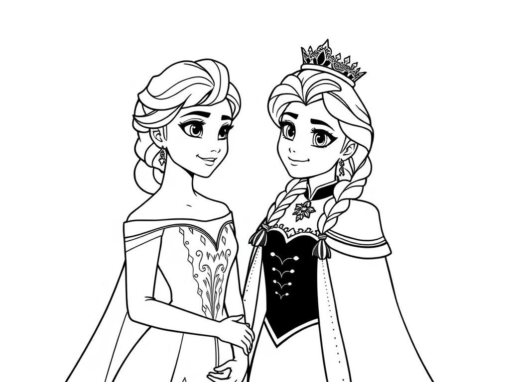 Elsa and Anna Frozen Coloring Page