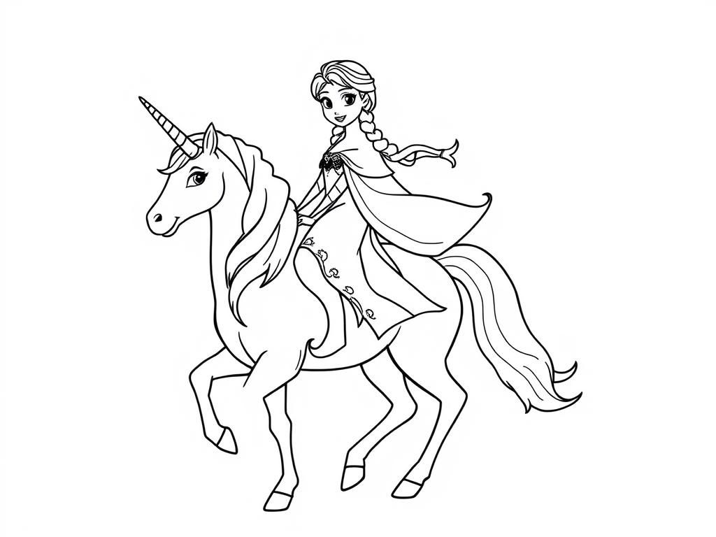 Elsa and the Unicorn: A Magical Disney Coloring Page