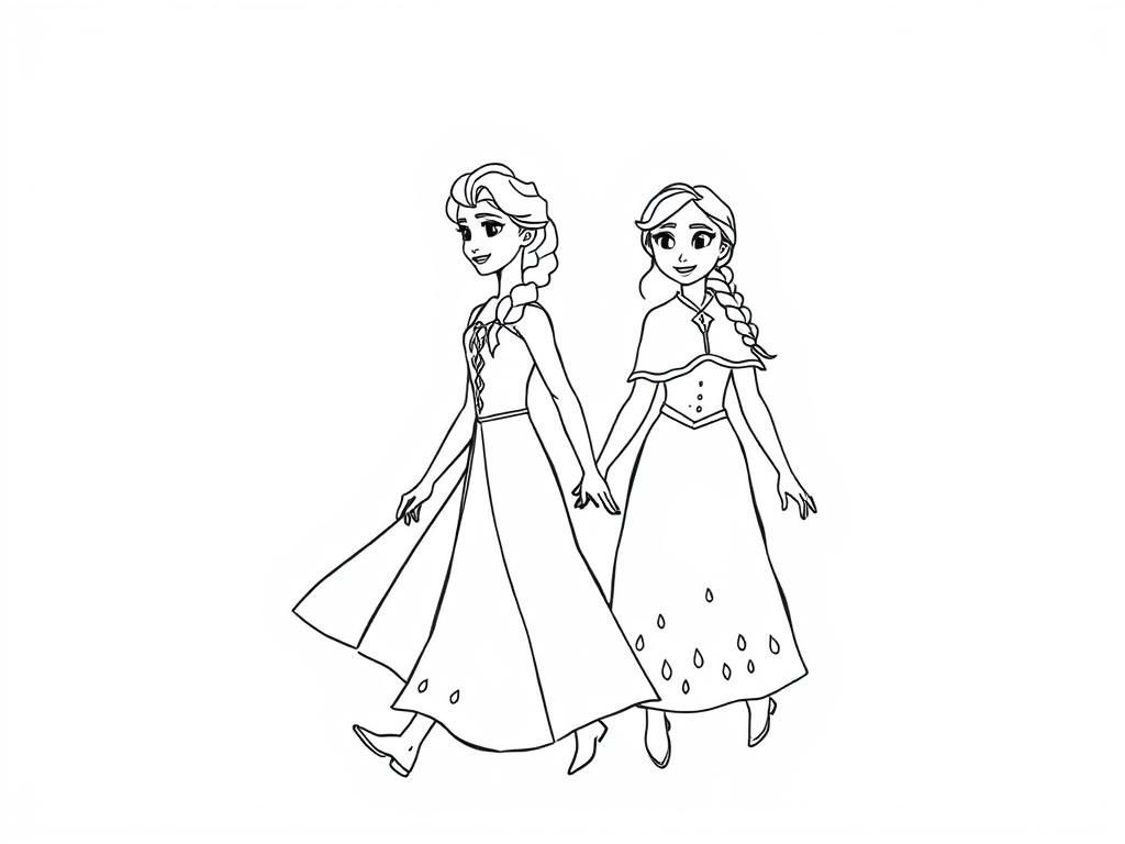 Elsa and Anna Frozen Princesses Coloring Page