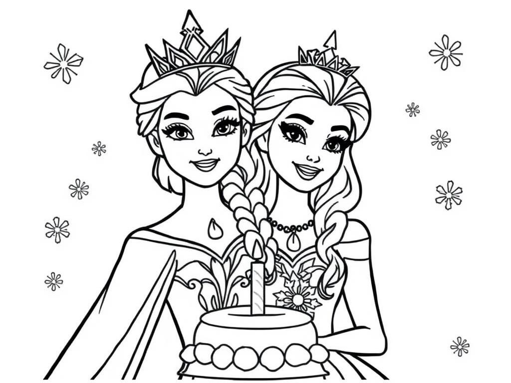 Frozen Princesses Birthday Coloring Page